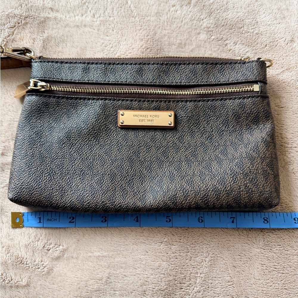 Michael Kors Brown Leather Clutch with Gold Details